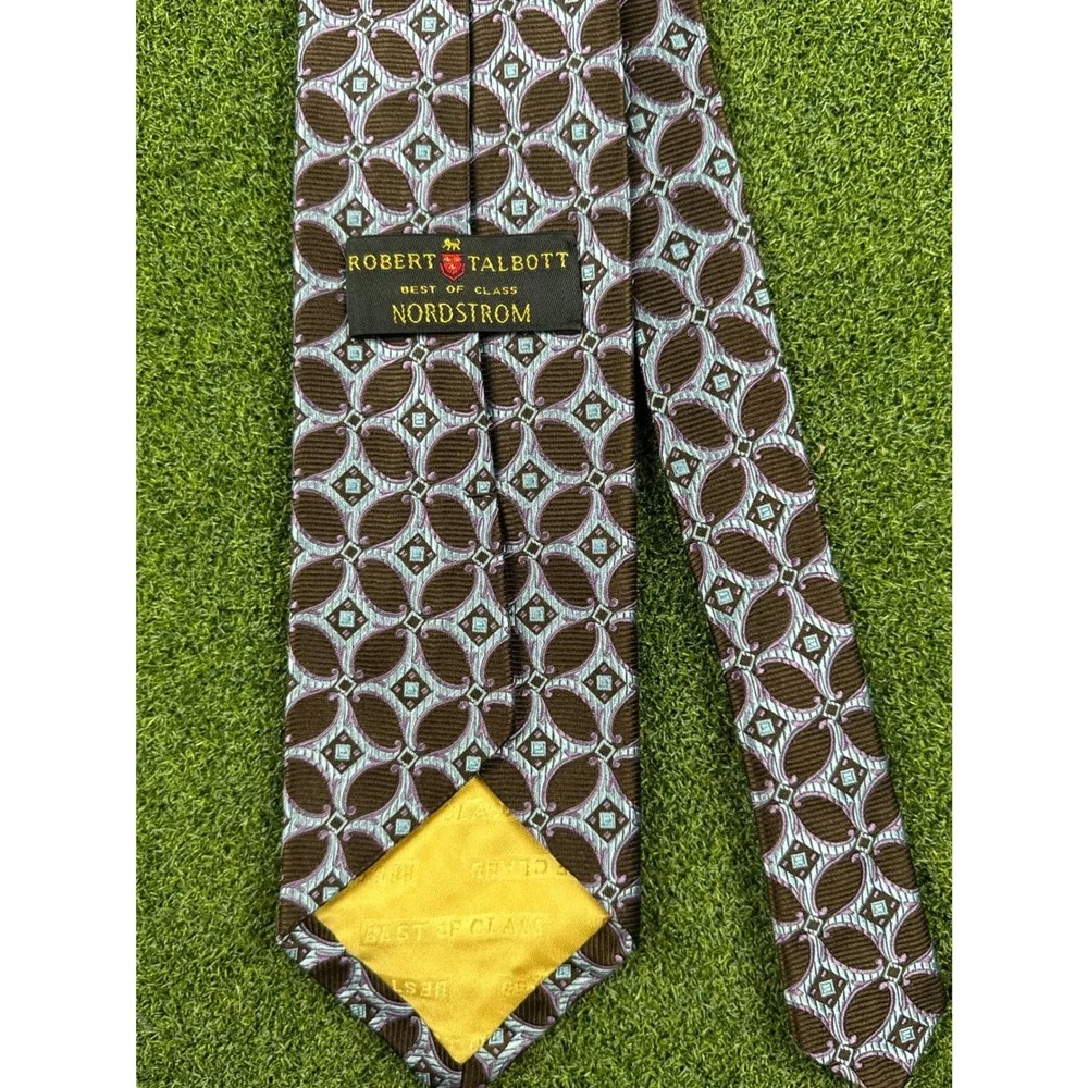 Robert Talbott Silk Tie Brown Geometric Pattern‎ Nordstrom Made in USA
